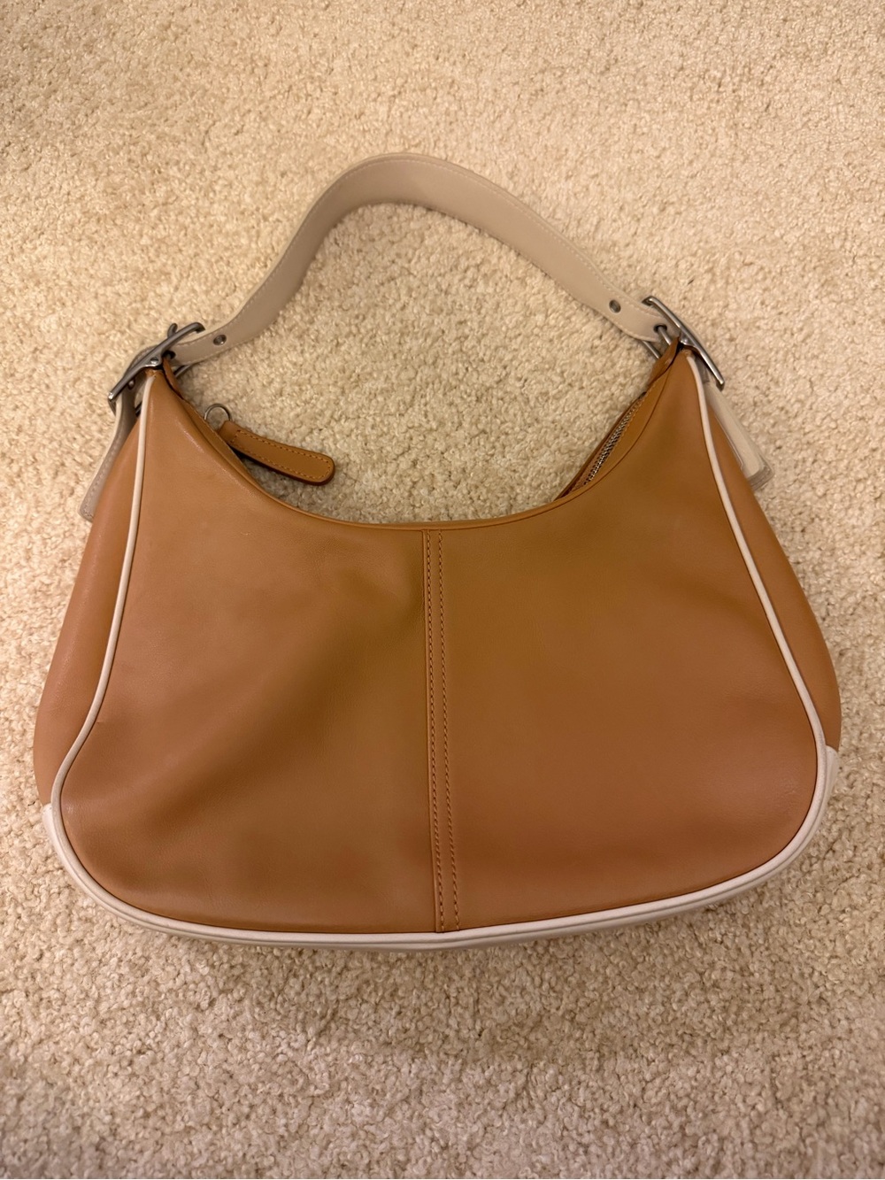 Coach Tan Leather Hobo Shoulder Bag Cream Trim - Picture 2 of 3